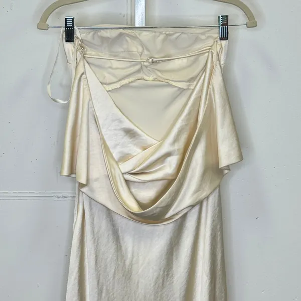 Selfie Leslie Champagne Satin‎ Strapless Cowl Back Maxi Dress Cream Women's XS - Image 6