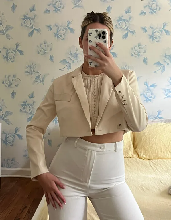 Peppermayo Cropped Blazer Cream - Image 3