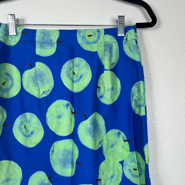 Apple‎ Print Women's Skirt Blue Green Sz XS - Image 2