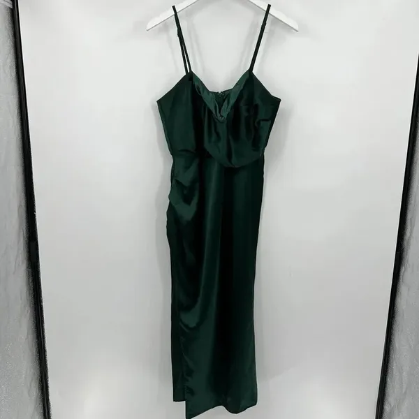 Lulus Down To Dance Emerald Green‎ Satin Gathered Tulip Midi Dress Size XL - Image 3