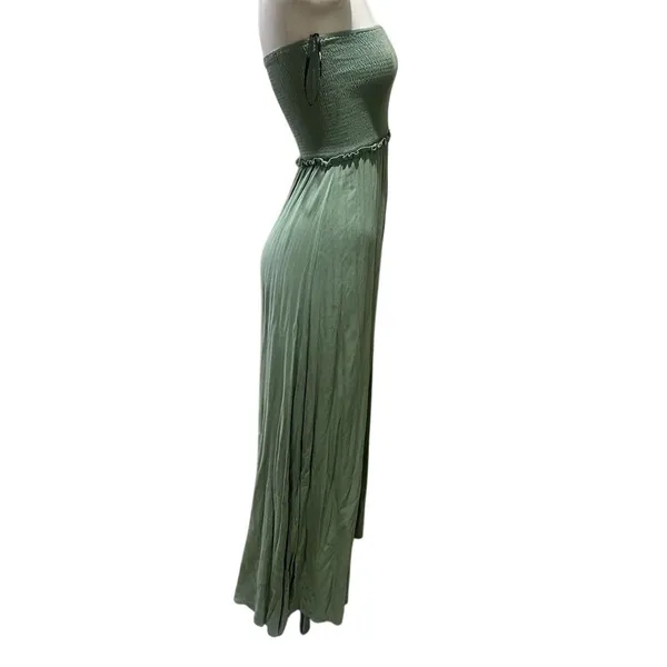 Forever 21 Women's Green Strapless Smocked Maxi Dress Size S Summer Casual - Image 3