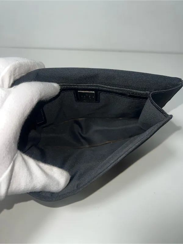 Fendi FF Logo Black Canvas Zucca Baguette Shoulder Flap Crossbody Bag Clutch - Image 13