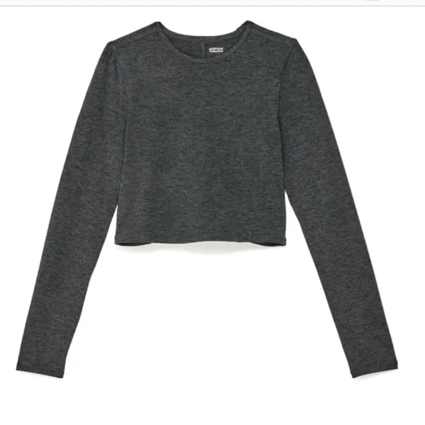 Girlfriend Collective‎ ReSet Cropped Long Sleeve Workout Top Gray LG Activewear - Image 2