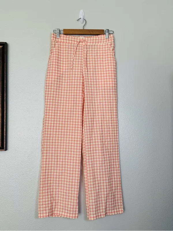 Sonderhaus Perfect Pants Pink & White Gingham Relaxed Fit Cotton Pants Size XS - Image 2