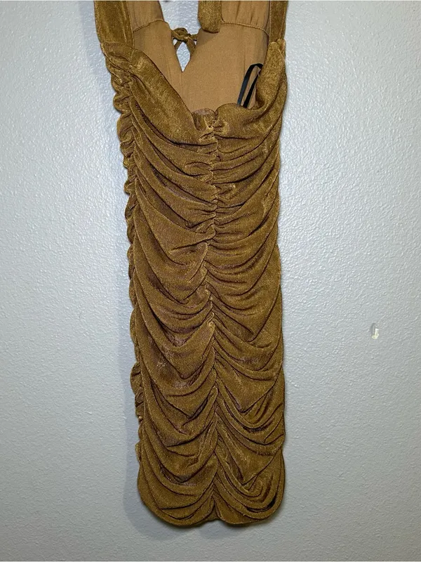Hello Molly Brown Ruched V Neck Backless Halter Bodycon Dress Women’s Size XS 2 - Image 7