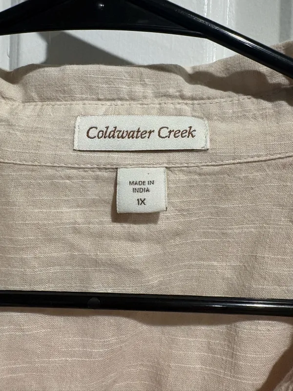 Coldwater Creek button-down tunic blouse cream boho beaded 1X - Image 3