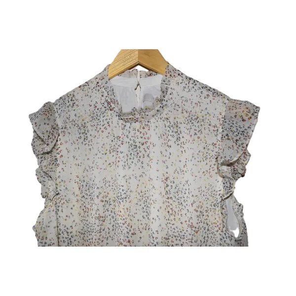 Loft Blouse Women XL White Multi Excellent Ruffle Mock Neck Sleeveless Speckle - Image 2