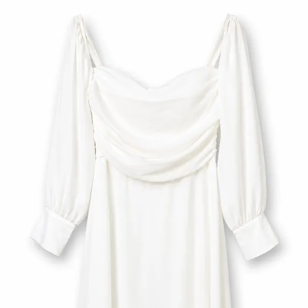 NEW Lulus Lux Bridal Adorna White Off-the-Shoulder Semi-Sheer Chiffon Maxi Dress - Image 6
