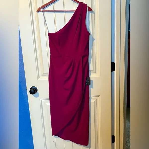 Lulus Burgundy So Flirty One Shoulder Cutout Asymmetrical Dress NWT - Image 5