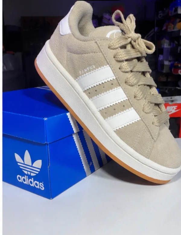 Adidas Campus 00s 🤎🤍 Beige/tan suede Adidas Campus sneakers with white stripes and gum sole. Super cute neutral colorway that goes with everything! • Size 2 • Pre-owned, excellent condition • Beige/tan suede • White Adidas stripes • Gum sole • Comes with Adidas box • Please see photos for condition/details 💰 $55 OBO #AdidasCampus #AdidasCampus00s #AdidasSneakers #AdidasOriginals #Sneakers - Image 3