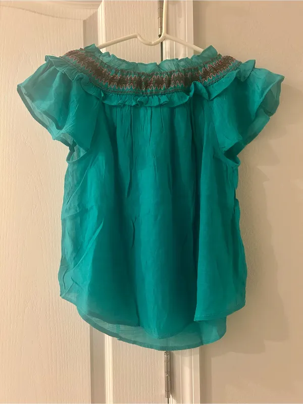 Blu Pepper Teal Ruffle Yoke Tie-Neck Women's Top - Image 5