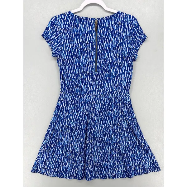 Michael Kors Womens Fit and Flare Dress Blue White Abstract Ikat Print Size S - Image 3