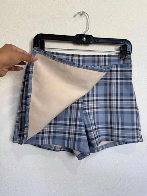 IRIS Size S Blue Plaid Wrap Mini Skort Y2K 90s Preppy Academia Clueless Grunge - Image 3