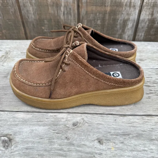 EUC Ellemenno Brown Suede Mules Clogs Woman’s Size 7 Gum Sole 80s Vintage - Image 3