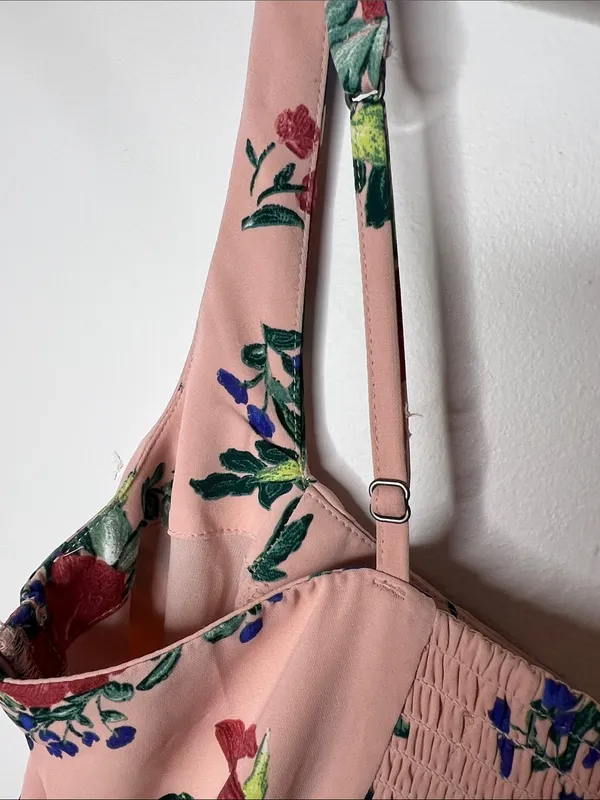 Abercrombie and Fitch Fit and Flare Pink-peach Floral Sleeveless mini Dress M - Image 8