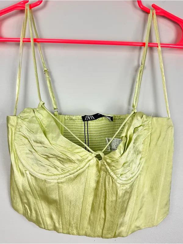 Zara Satin Corset Crop Top in Pale Green Small NWT Festival Date Night Spring - Image 5