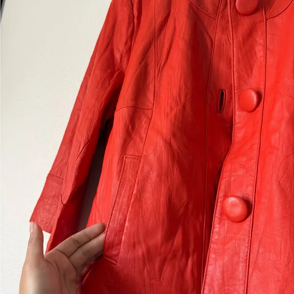 NWT Coldwater Creek Red Leather swing Button-Front Jacket - Image 3
