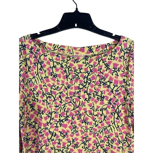 Lilly Pulitzer Cotton Slub Yellow Pink Short Bell Sleeve Top Summer Vacation L - Image 2