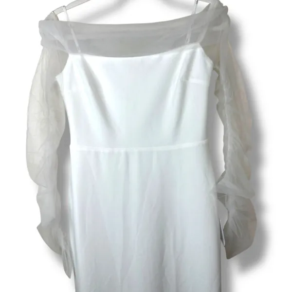 NEW Lulus Bridal Beautifully Beloved White Mesh Off-the-Shoulder Gown Maxi Dress - Image 6
