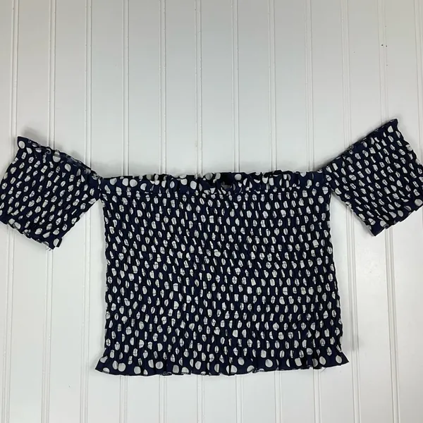 Miss Cocoa Navy & White Polkadot Sheared Crop Top Size Small - Image 4