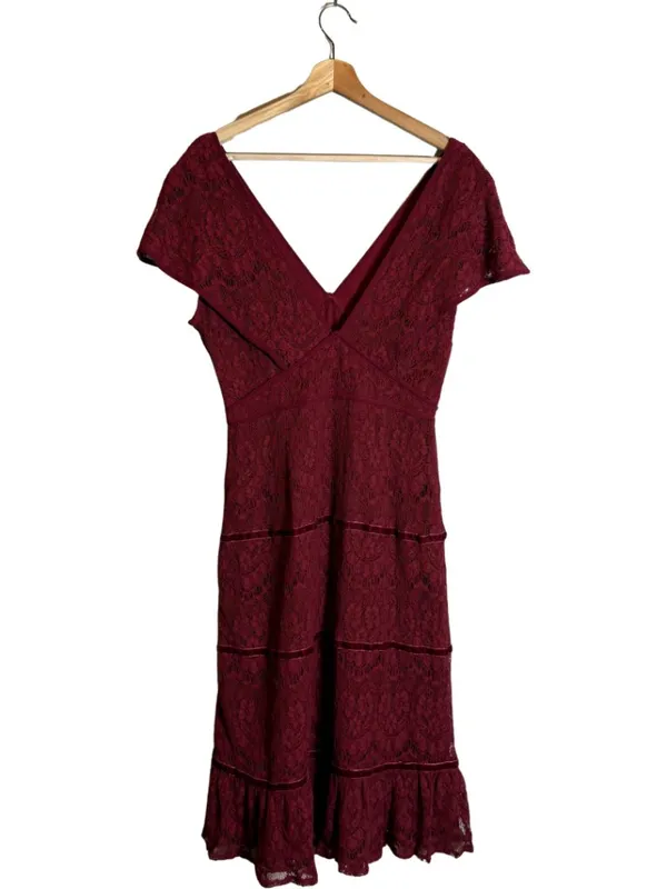 Foxiedox Anthropologie Clarinda Tiered Dress Women's Large Red Lace Formal Party - Image 5
