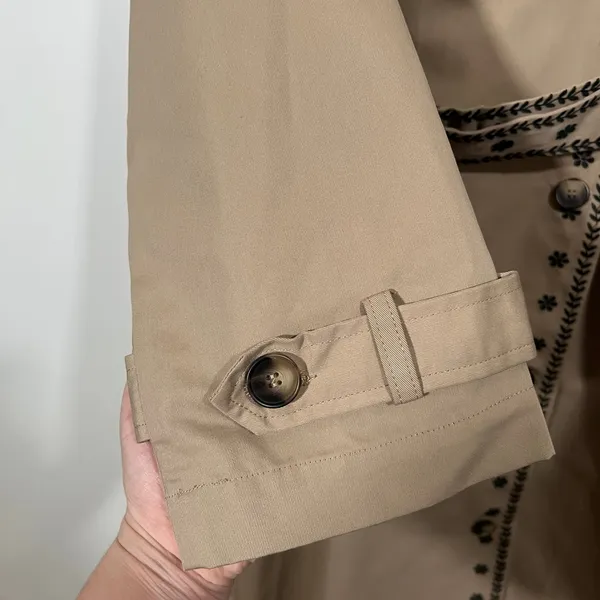 NEW Mable Embroidered Trench Coat Sz Medium Taupe and Black Neutral - Image 11