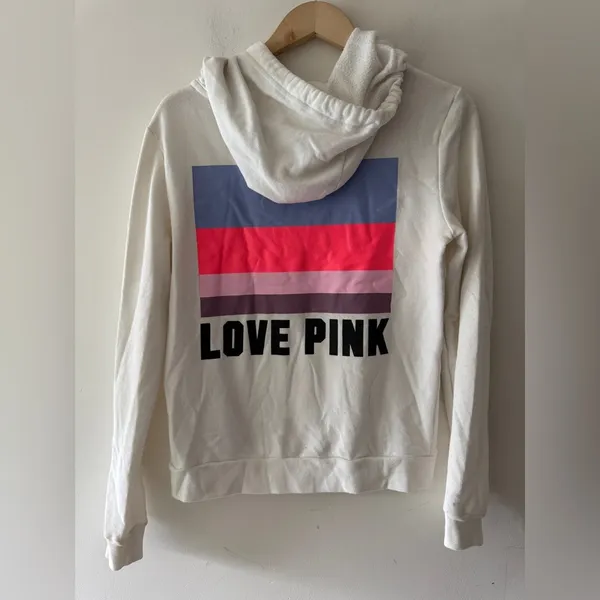 PINK Victoria’s Secret Love‎ Pink Quarter Zip White Hoodie Jacket - Image 2