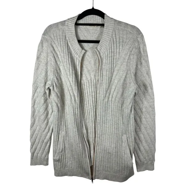 Soft Surroundings Vieux Carre Sweater Zipper Cardigan Womens Sz L Pockets‎ Gray - Image 2