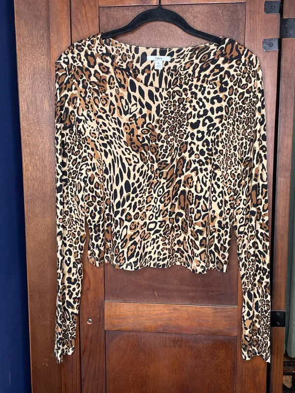 Bar III Leopard Print Long Sleeve Top Y2K Animal Print Edgy Cool Girl Size XL - Image 2