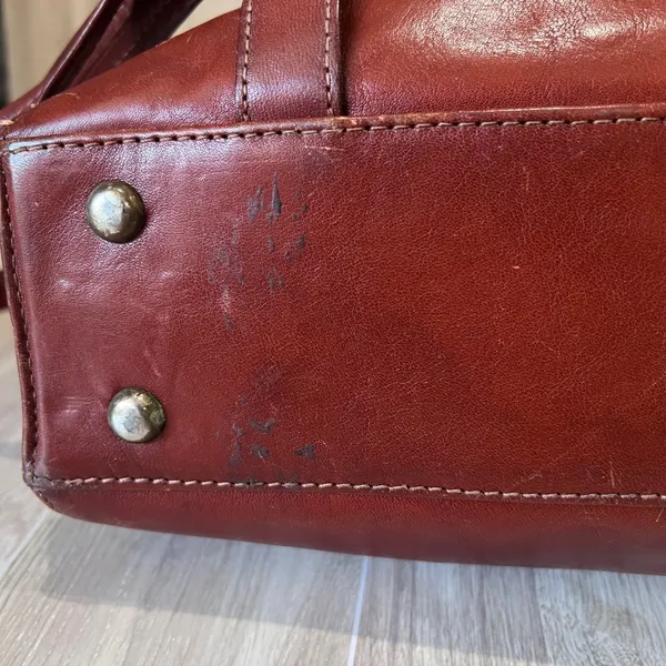 Texier Leather Satchel Shoulder Bag Work School Travel Vintage Redish Brown - Image 7