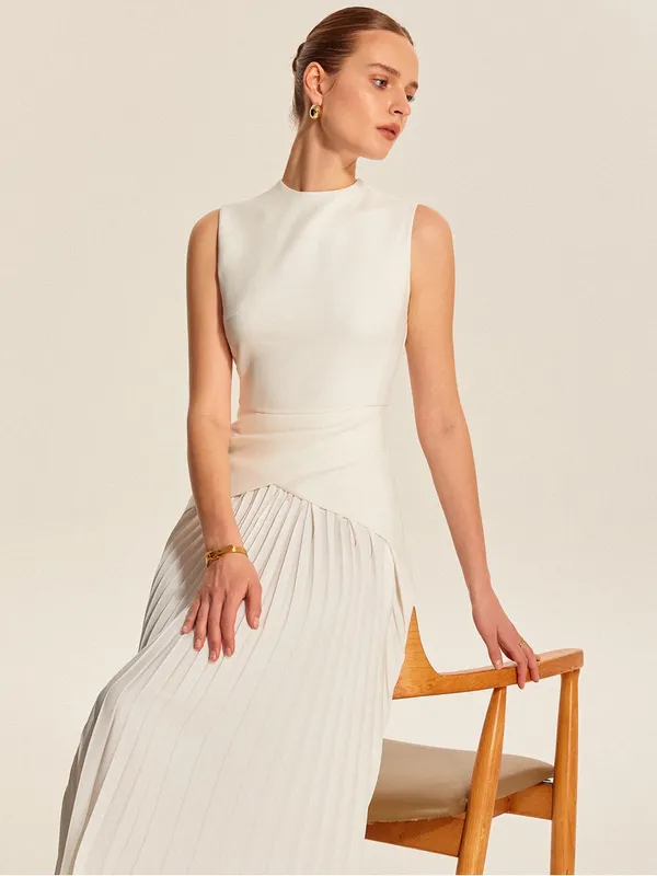 Sleeveless white Pleated Midi Dress Size XS - Image 2