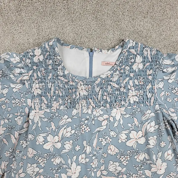 Udel New York Dress Womens M Blue Floral Smocked Puff Sleeve Cottagecore Maxi - Image 13