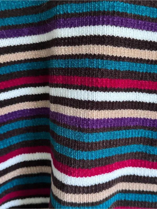 Designers Originals Striped V-Neck Sweater in Teal, Burgundy, Purple & Cream - Image 6