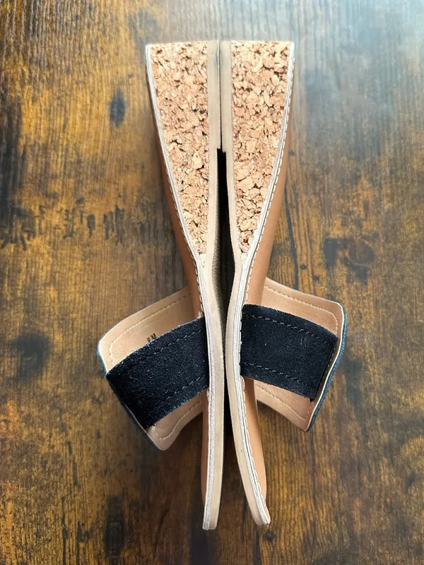 Matisse Beach Baja black brown suede leather wedge square toe slides sandals 8 - Image 5