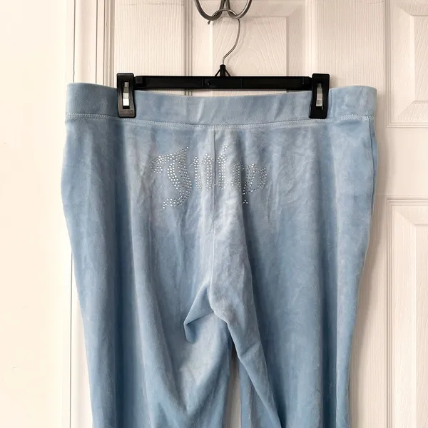 Juicy Couture Baby Blue Velvet Zipper Hoodie Jacket Pants Set Rhinestone Y2K XL - Image 3