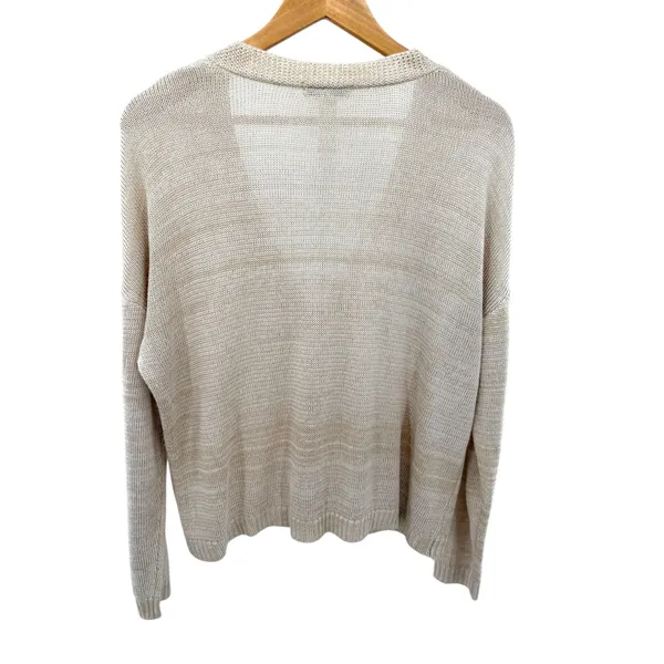 Z Supply Womens Beige Space Dye‎ Open Knit V-Neck Button Cardigan Lightweight L - Image 6
