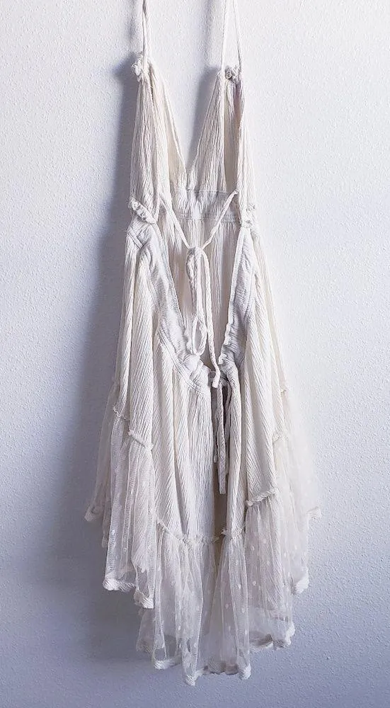Free People 100 Degree Ivory White Lace Ruffle Mini Halter Dress - Image 6