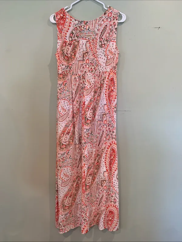 Old Navy Women’s Small Coral and Cream Paisley Sleeveless Maxi Maternity Dress - Image 3