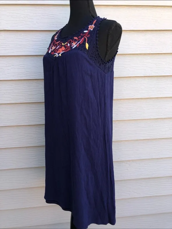 Xhilaration Boho Embroidered Lace Halter Dress Navy Blue Size S Mini Flirty - Image 5
