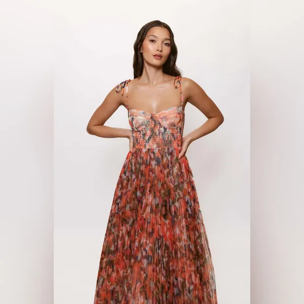 Hutch Brianna Tulle Tie Maxi Dress‎ Orange Lush Tropical M - Image 4