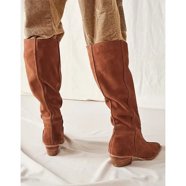 Free People Western Sway Low Slouch Tan Suede Leather Pull On Boot EU 38 US 8 - Image 4