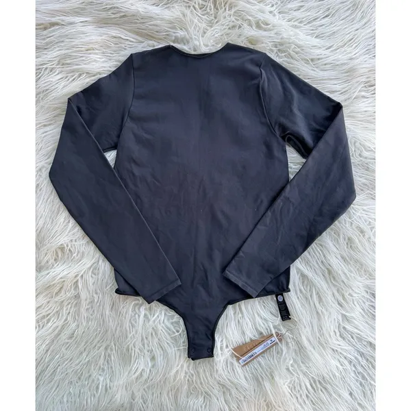 Skims Essential Crew Neck Long Sleeve Bodysuit Onyx Size S/M - Image 3