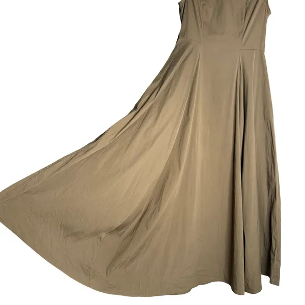 COS Midi Dress Olive Green Size 4 Pockets Cotton Poplin A Line Swing Minimalist - Image 3