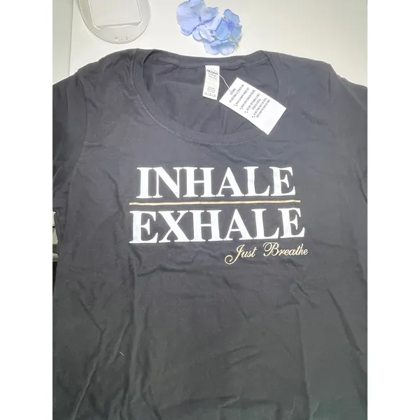 Gildan Softstyle Ladies Inhale‎ Exhale Just Breathe Graphic T-Shirt Black Medium - Image 3
