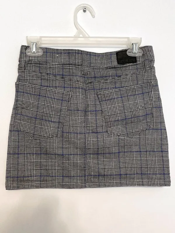 AMERICAN EAGLE Super Stretch Hi-Rise Mini Skirt Gray Black Plaid High Waisted 00 - Image 10