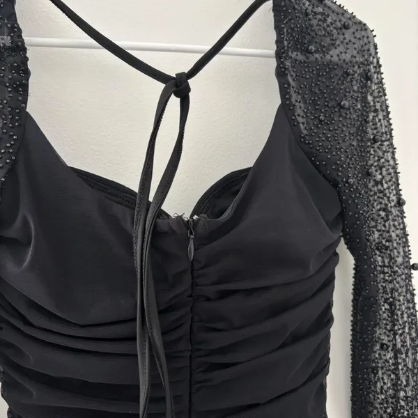 Oh Polly Black St. Germain Mini Dress Embellished Long Sleeve - Image 7