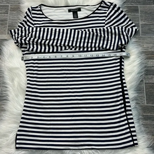 White House Black Market Navy and White Striped Long Sleeve Shirt - Image 5