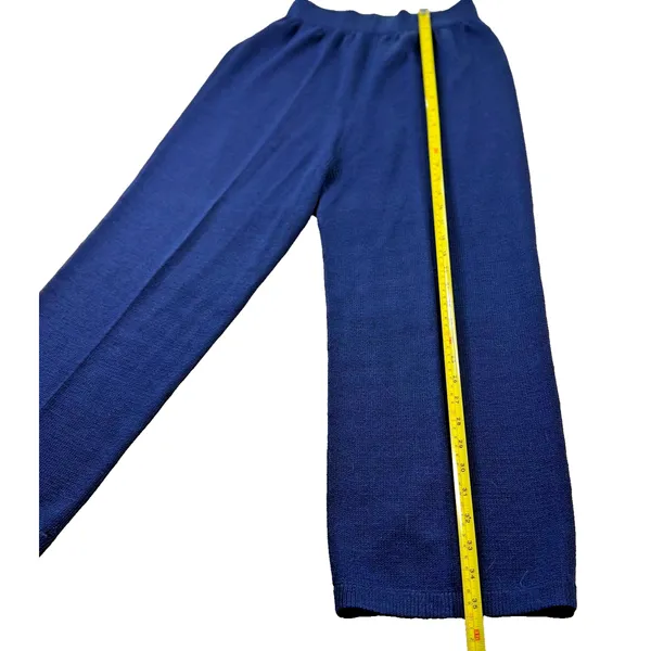 Vintage Gondine 2 Pc Knit Cardigan Pants Set Navy Green Shoulder Pads EUC - Image 10
