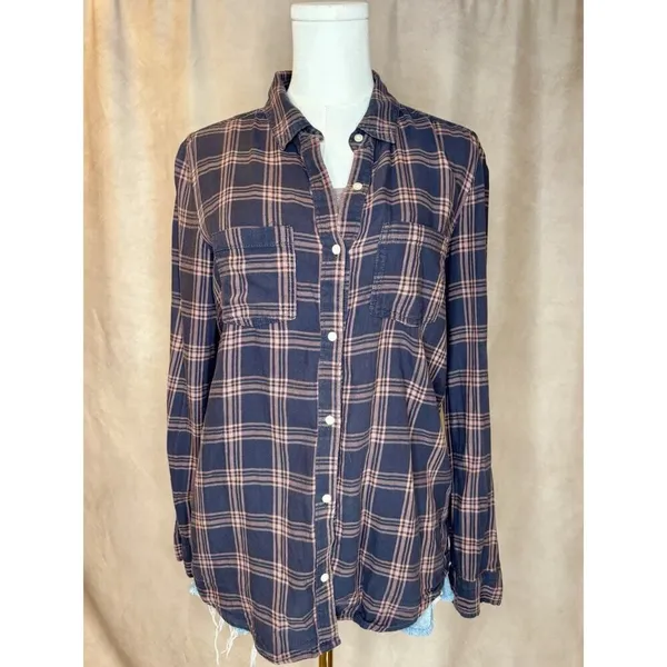aBound Plaid Button Up Shirt Medium Cotton Long Sleeve Brown Pink - Image 2