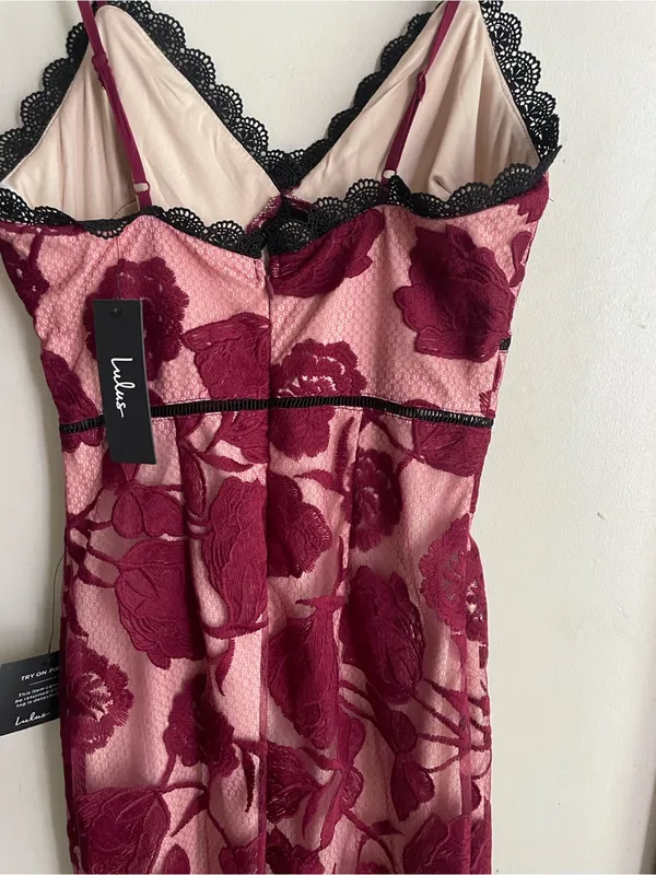 Lulus Alluring Dream Burgundy Floral Mesh Lace Trumpet Midi Dress - Image 11